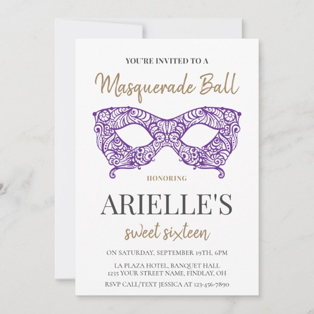 Sweet 16 Quince Masquarade Ball Birthday Party Invitation (Front)