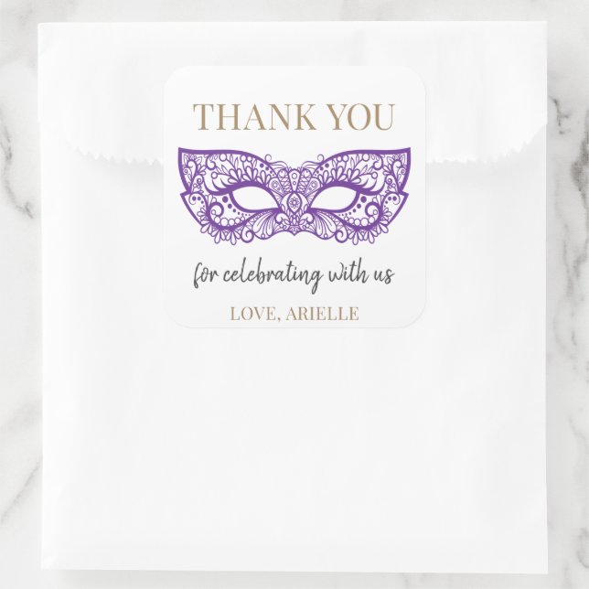 Sweet 16 Quince Masquarade Ball Birthday Party Square Sticker (Bag)