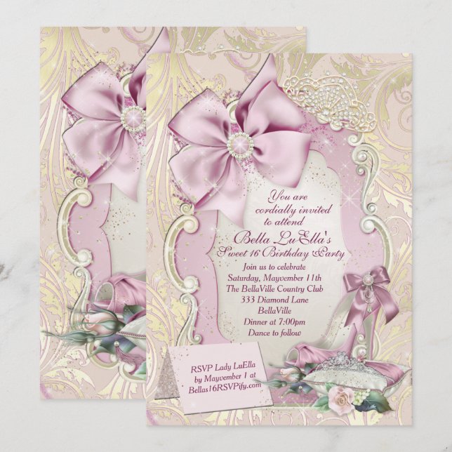 Sweet 16 Quinceanera Party Invitations (Front/Back)
