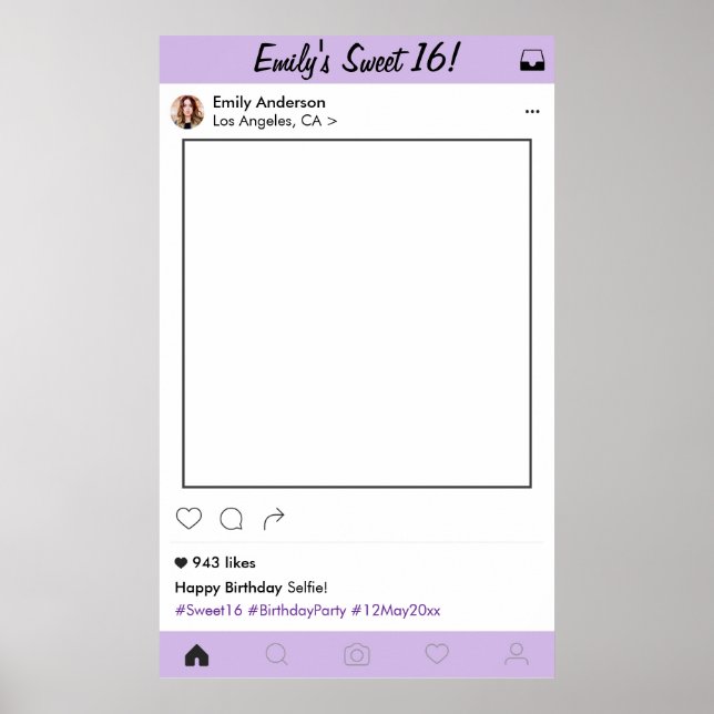 Sweet 16 Quinceanera Party Prop Photo Booth Frame Poster (Front)