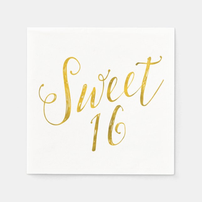 Sweet 16 Quote Faux Gold Foil Sparkly Template Napkin (Front)