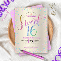 Sweet 16 Rainbow Glitter Confetti Gold Birthday