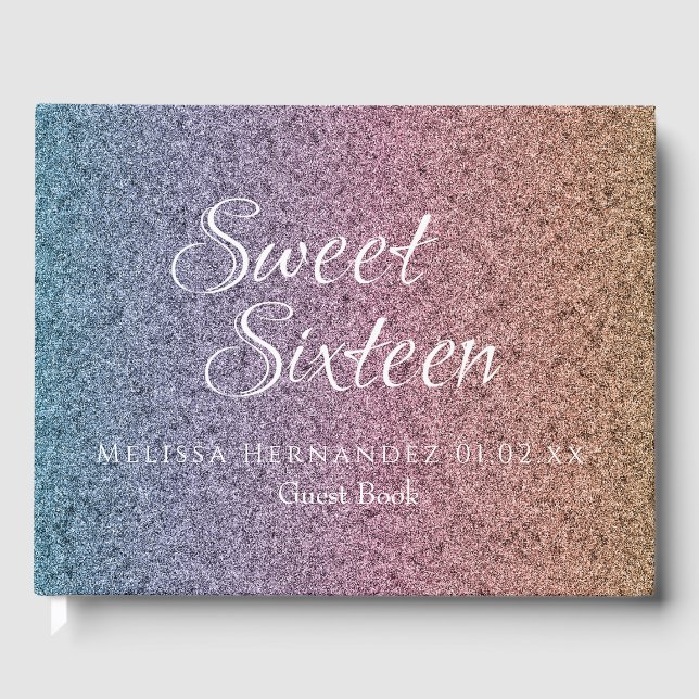 Sweet 16 Rainbow Glitter Script Princess Guest Book (Front)