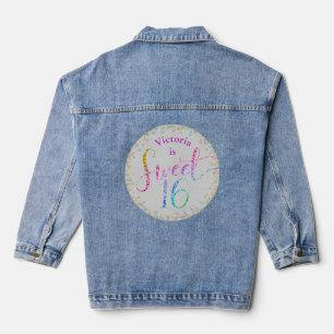Sweet 16 Rainbow Ombre Glitter Confetti Birthday Denim Jacket