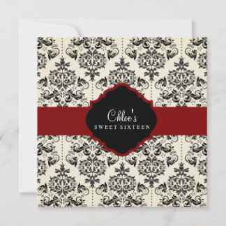 Sweet 16 | Red & Black Damask Invitation