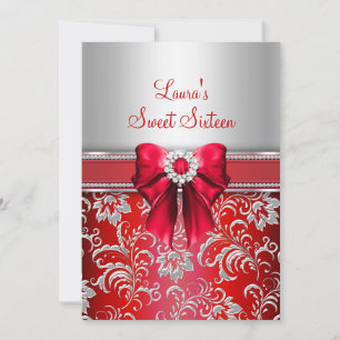 Sweet 16 Red Bow & Sparkle Diamond Announcements
