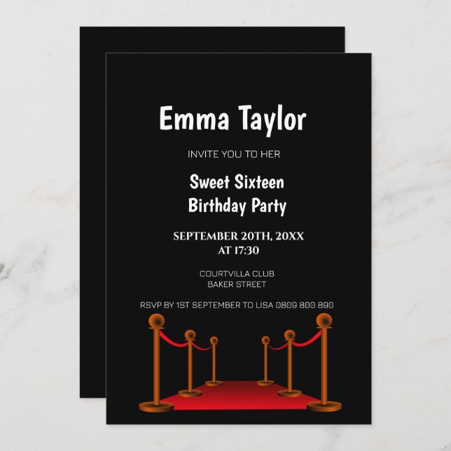 Sweet 16 Red Carpet Hollywood Confetti Birthday   Invitation (Front/Back)