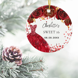 Sweet 16 red dress flowers white ceramic tree decoration