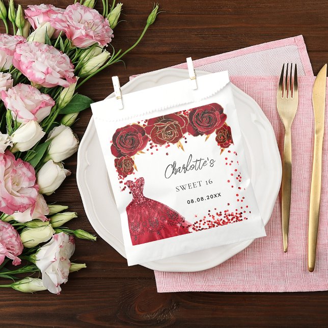 Sweet 16 red dress flowers white favour bags (Creator Uploaded)