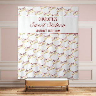Sweet 16 Red Gold Birthday Party Backdrop Tapestry