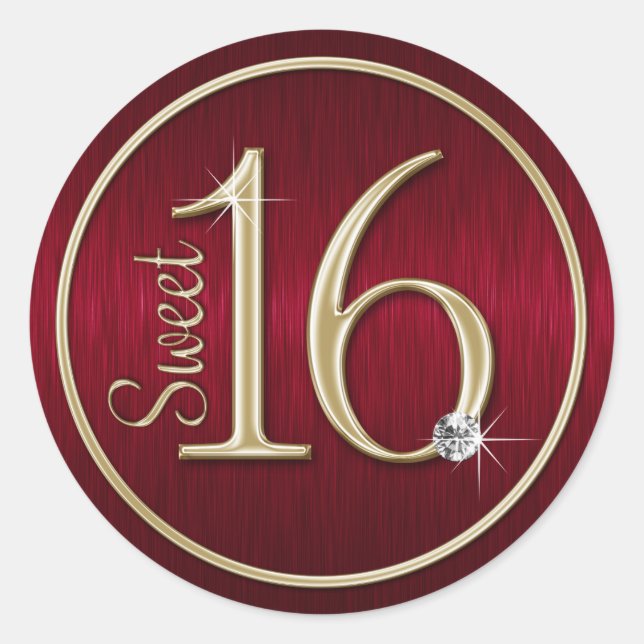 Sweet 16 Red/Gold Envelope Seal Stickers (Front)