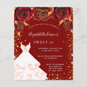 Sweet 16 red gold white dress budget invitation flyer