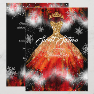 Sweet 16 Red Orange Ice snowflake Fire Dress Invitation