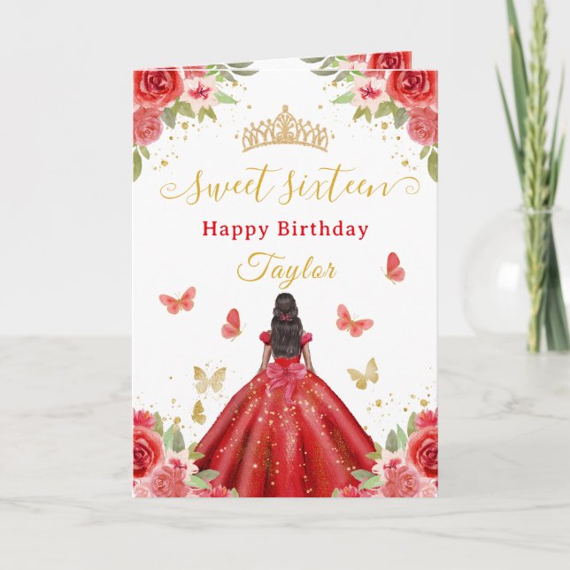 Sweet 16 Red Princess African American Girl Card (Front)