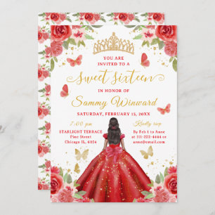 Sweet 16 Red Princess African American Girl Invitation