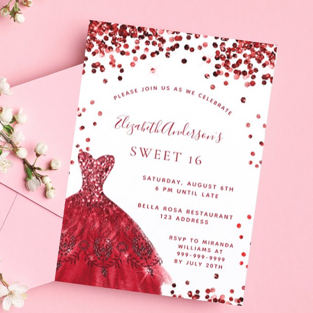 Sweet 16 red white dress luxury invitation (Creator Uploaded)