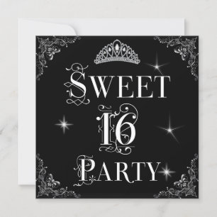 Sweet 16 Regal Black White Silver Tiara Invitation