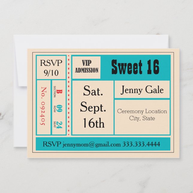 Sweet 16 Retro Concert Ticket Invitation (Front)