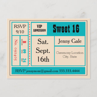 Sweet 16 Retro Concert Ticket Invitation