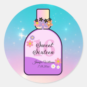 sweet 16 retro perfume bottle pink purple girly  classic round sticker