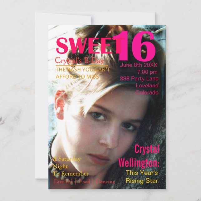Sweet 16 Rising Star Red Magazine Cover Invite (Front)