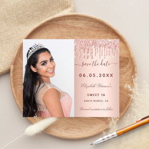 Sweet 16 rose blush photo Save the Date card