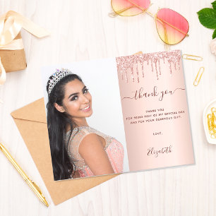 Sweet 16 rose blush photo thank you card