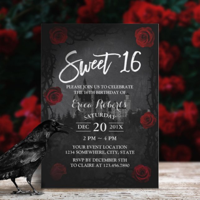 Sweet 16 Rose Flower & Thorn Fairy Castle Dark Invitation (Creator Uploaded)