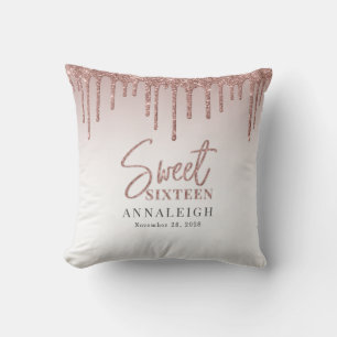Sweet 16 Rose Gold 16th Birthday Party Cushion