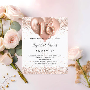 Sweet 16 rose gold balloons budget invitation flye flyer