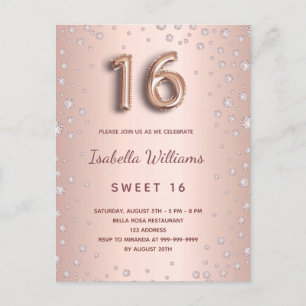 Sweet 16 rose gold blush diamonds glam postcard