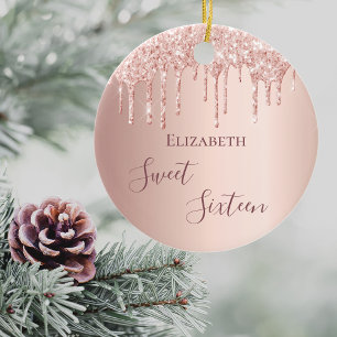 Sweet 16 rose gold blush drips ceramic tree decoration