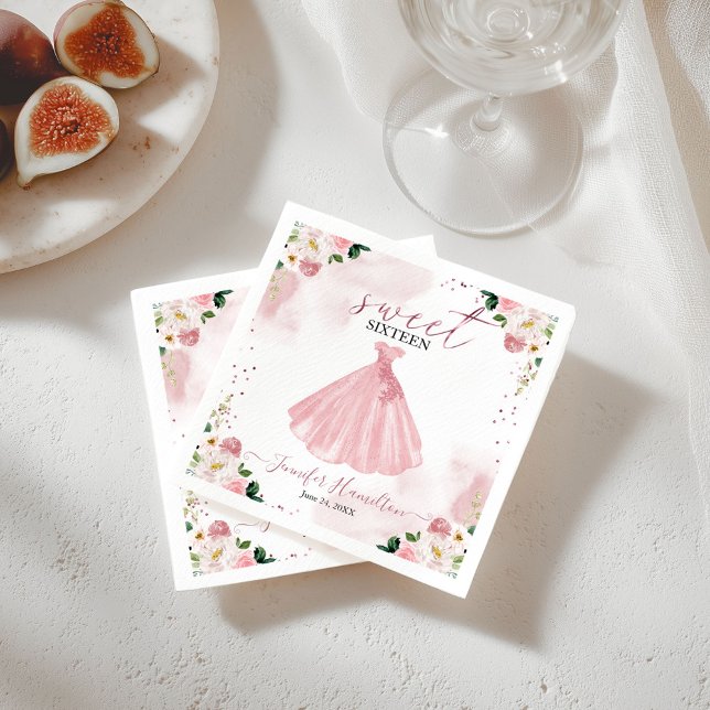Sweet 16 Rose Gold Blush Floral Dress Napkin (Creator Uploaded)
