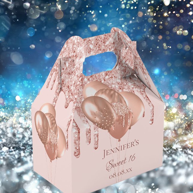 Sweet 16 rose gold blush glitter balloons favour box (Creator Uploaded)