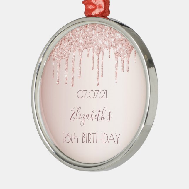 Sweet 16 rose gold blush glitter drips name metal tree decoration (Left)
