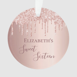 Sweet 16 rose gold blush glitter drips name ornament