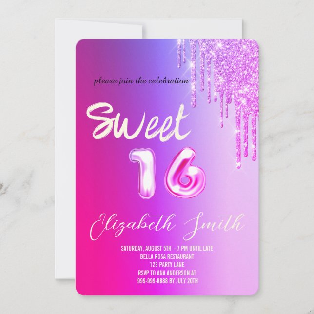 Sweet 16 rose gold blush glitter invitation (Front)