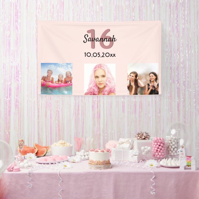 Sweet 16 rose gold blush name welcome banner (Party)