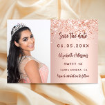 Sweet 16 rose gold blush photo confetti save the date<br><div class="desc">Add a vertical size photo. An elegant rose gold,  blush gradient background colour,  decorated with confetti,  sparkles. Personalise and add a name and the details.</div>