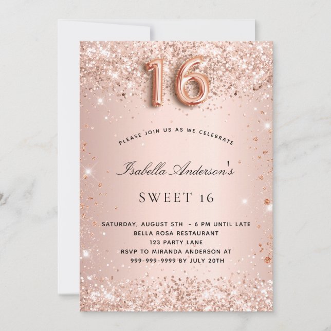 Sweet 16 rose gold blush pink  invitation (Front)