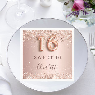 Sweet 16 rose gold blush pink name elegant napkin