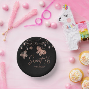 Sweet 16 Rose Gold Butterfly Chic Modern Birthday Paper Plate