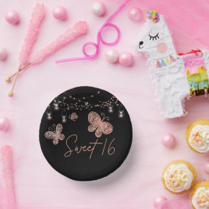 Sweet 16 Rose Gold Butterfly Chic Modern Birthday Paper Plate