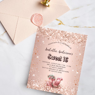 Sweet 16 rose gold carriage budget invitation flyer