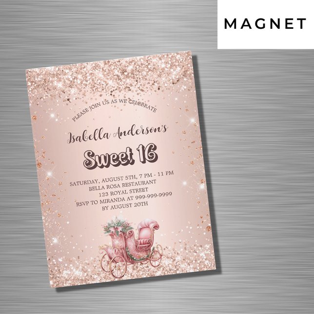 Sweet 16 rose gold carriage luxury magnetic invitation (Creator Uploaded)