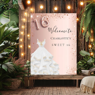 Sweet 16 rose gold dress white welcome poster