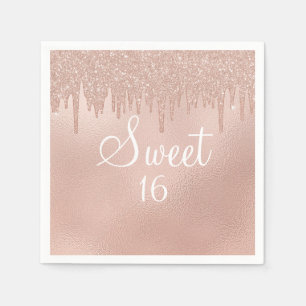 Sweet 16 Rose Gold Drip Girly Glam Napkin