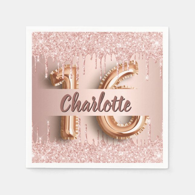 Sweet 16 rose gold drips  napkin (Front)