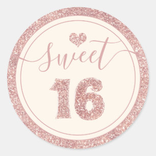 Sweet 16 Rose Gold Faux Glitter Heart Birthday Classic Round Sticker