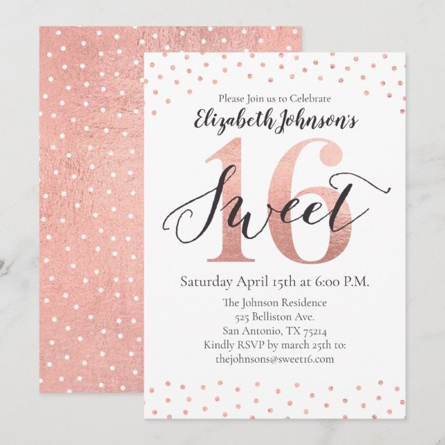 Sweet 16 Rose Gold Foil Birthday Invitation (Front/Back)